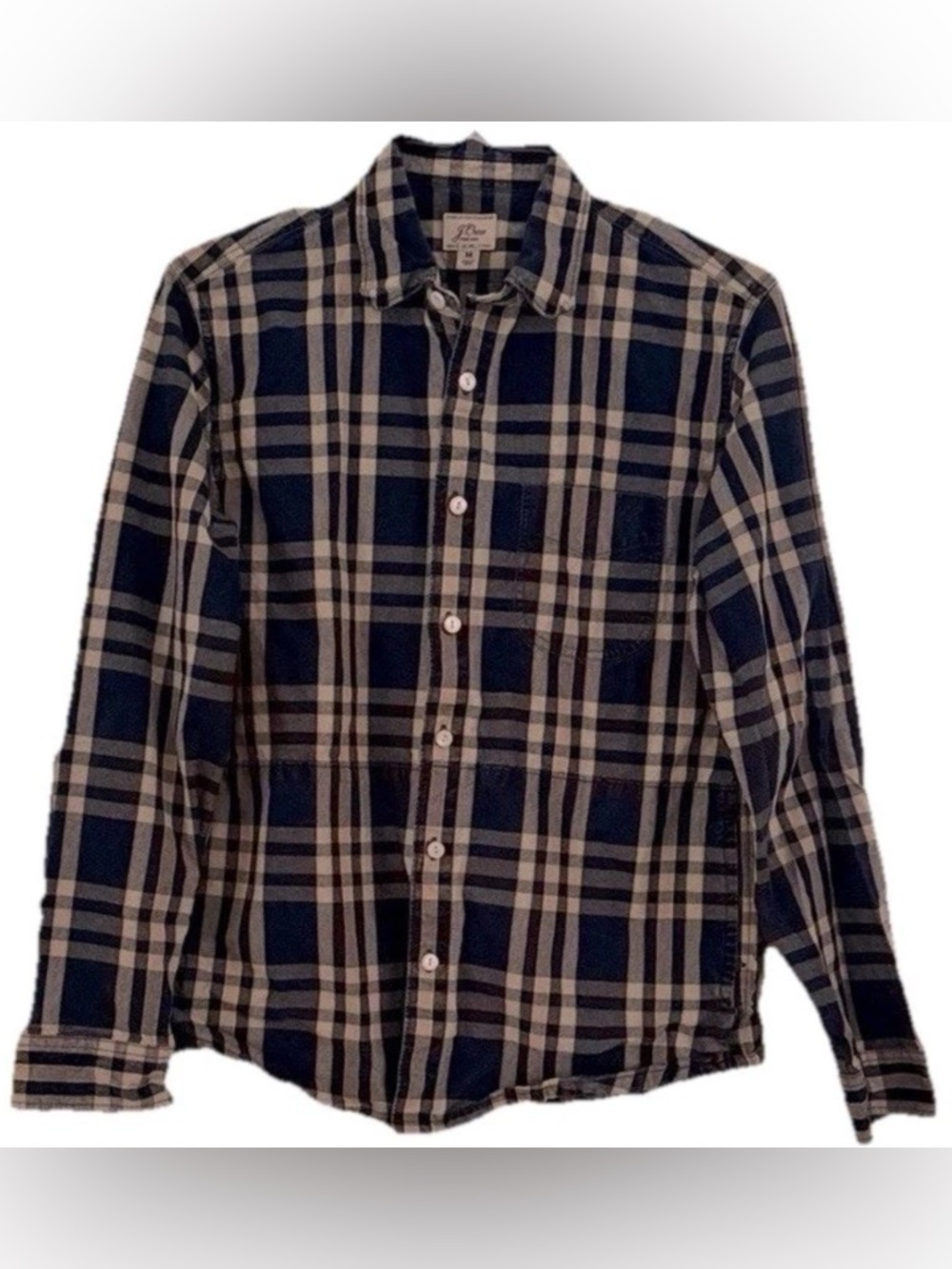 J.Crew Men’s Navy Cream Plaid Button Down Shirt Size Medium EUC